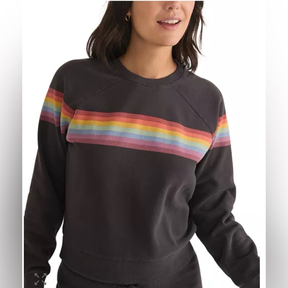 Marine Layer Anytime Rainbow & Charcoal Striped Sweatshirt - Large